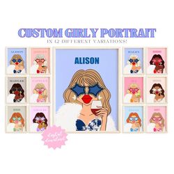 custom girly portrait 11 funky wall art teen