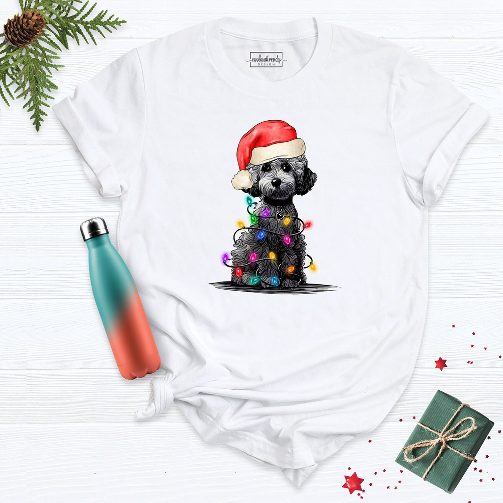 Poodle Christmas Tree Lights Shirt, Christmas Dog Shirt, Poodle Lover Shirt, Christmas Shirt, Christmas Poodle Shirt, Holiday Dog Shirt.jpg