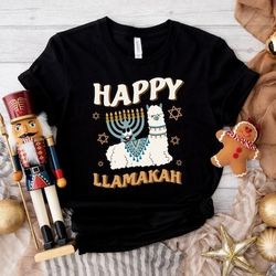 Happy Hanukkah Shirt,Hanukkah Llama Sweater,Llamakah Graphic Tees,Candle Lights Shirts for Jewish,Dreidel Graphic Tees,J