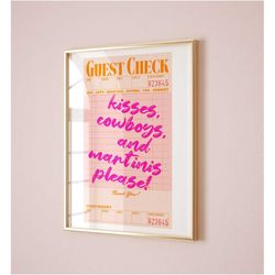 guest check poster pink orange wall art preppy