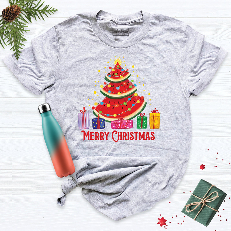 Watermelon Christmas Tree Shirt, Christmas In Summer Tshirt, Xmas In Summer Tees, Christmas On The Beach Shirt, Hawaiian Xmas Tshirt.jpg