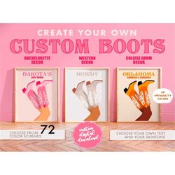 custom cowgirl boots printable art, howdy rodeo poster,