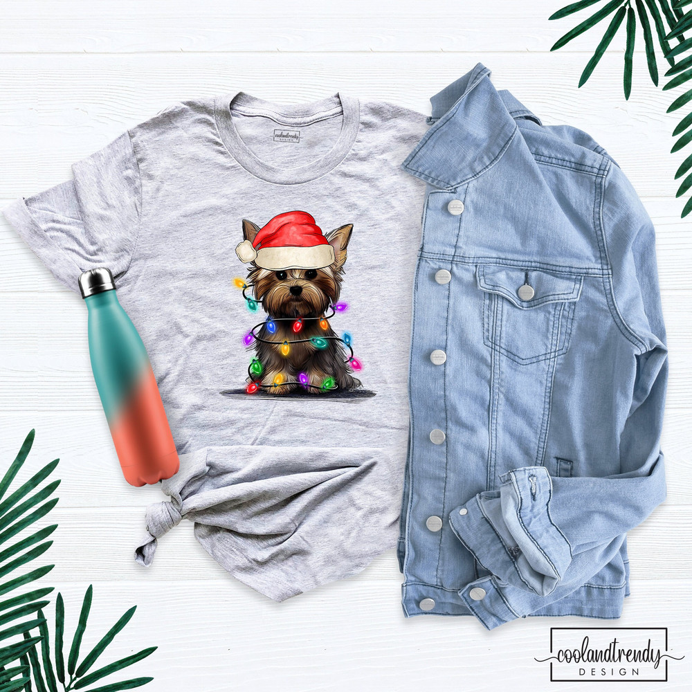 Yorkshire Terrier Christmas Tree Lights Shirt, Yorkie Mom Shirt, Yorkshire Terrier Shirt, Christmas Dog Shirt, Yorkie Shirt, Xmas Shirt.jpg