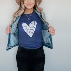 Israel TShirt, My heart is with Israel, woman man shirt, jewish gift, Design Graphic Shirt, israeli, tshirt, israelite,