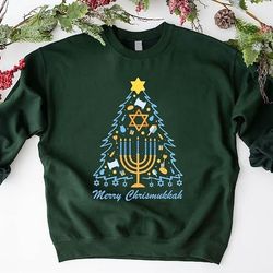 Merry Chrismukkah Sweatshirt, Jewish Gifts, Womens Christmas Shirt, Hanukkah Menorah Sweater, Star of David Tee, Dreidel