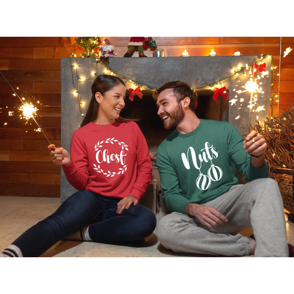 Chest And Nuts Couples Christmas T-Shirt, Funny Christmas Shirt, Couples Christmas Sweatshirts, Christmas Humor, Holiday Tee, Funny Saying.jpg
