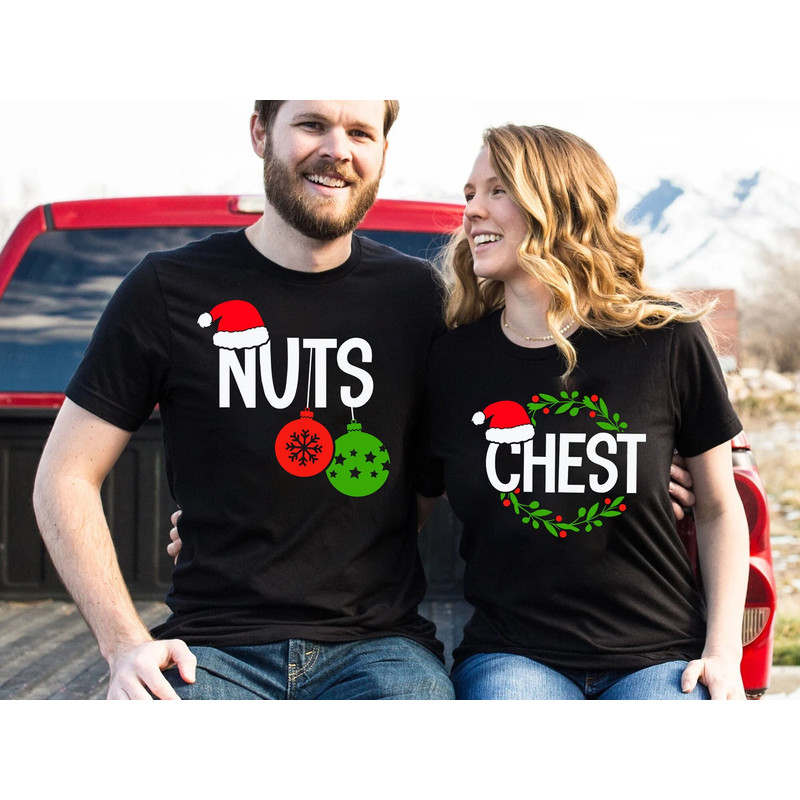 Chest And Nuts Couples Christmas T-Shirt, Funny Christmas Shirt, Couples Christmas Sweatshirts, Christmas Humor, Holiday Tee, Funny Xmas Tee.jpg