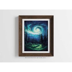 northern lights rustic christmas wall art landscape print,