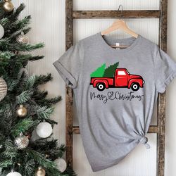 christmas trees truck shirt, christmas t-shirt, christmas family,red truck shirt,christmas gift,christmas truck family s