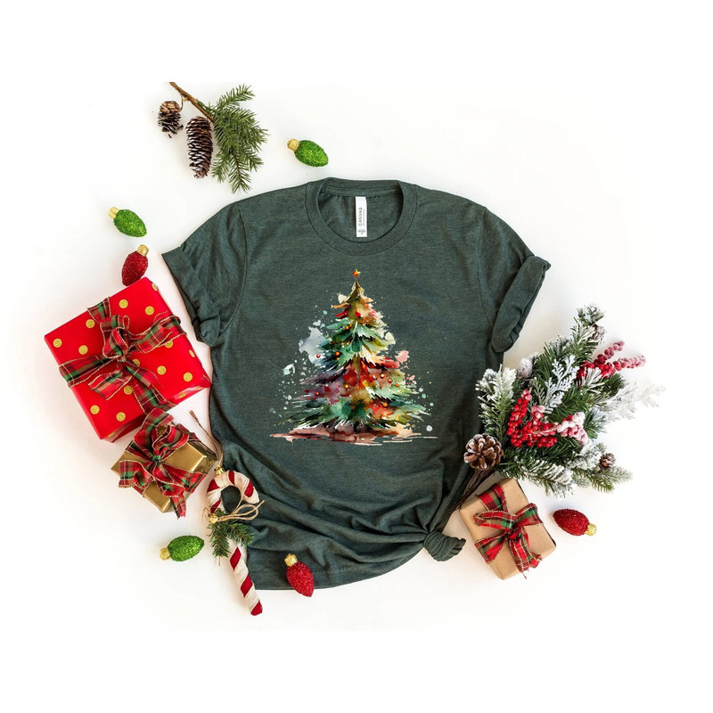 Colorful Pine Tree T-shirt, Watercolor Tree Shirt, Watercolor Trees, Christmas Shirt, Winter Shirt, Cute Holiday Shirt, Gift For Christmas T.jpg