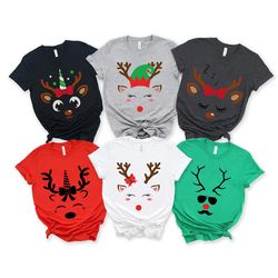 cute reindeer winter shirt, christmas family matching shirt, christmas group shirts, deer face shirt, funny christmas sh