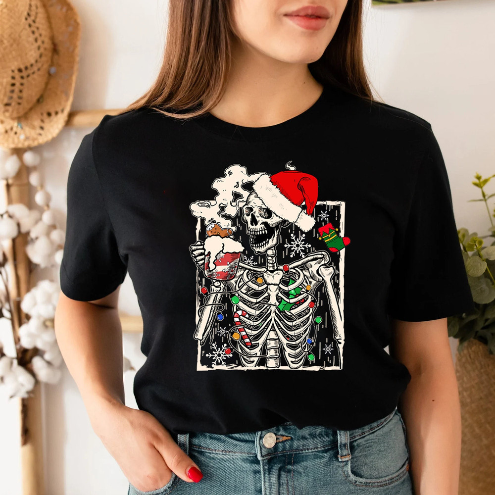 Dead Inside Skeleton Christmas Shirt, Sarcastic Christmas Coffee Shirt, Merry Christmas Shirt, Coffee Lover Christmas Gift, Christmas Shirt.jpg