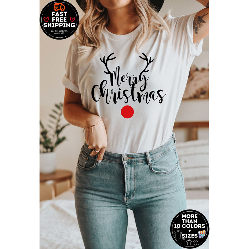 Merry Christmas Deer Shirt, Merry Christmas Reindeer Shirt, Womens Christmas Shirt, Christmas Crewneck, Xmas Holiday Gift, Christmas Shirt.jpg