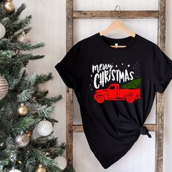 merry christmas old red truck trees shirt, farm fresh christmas trees truck shirt, christmas t-shirt, christmas family,