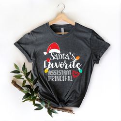 assistant principal christmas long sleeves shirt, santas favorite assistant principal, funny christmas principal holiday