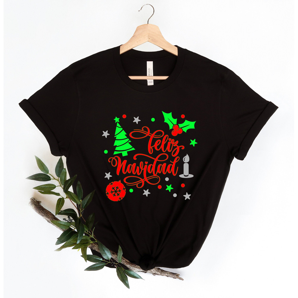 Feliz Navidad Long Sleeves Shirt, Spanish Merry Christmas Shirt, Christmas tree lights shirt, Family Matching, Cute family shirt, Christmas.jpg