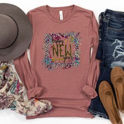 happy new year shirt, happy new year leopard cheetah shirt, 2023 new year friend gift shirt, family custom 2023 gift, ho