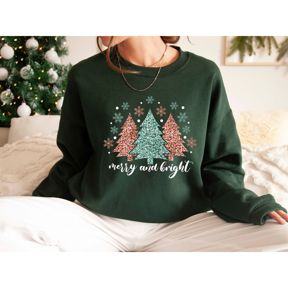 Merry and Bright Christmas Tree Shirt, Cute Christmas Tree Tshirt, Christmas Day Tshirt, Family Christmas Tshirt, Cute Christmas Gift.jpg