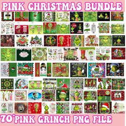 70 grinch christmas tumbler bundle png, grinch bundle tumbler png, pink christmas bundle png, merry, tumbler, grnichmas