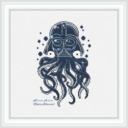 Cross stitch pattern Darth Vader Octopus Star Wars superhero abstract kraken sea marine monochrome PDF