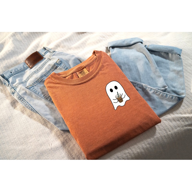 Cute Spooky Coffee Shirt, Ghost Tee, Comfort Color Halloween Shirt, Halloween Boo Shirt, Ghost Tshirt, Spooky Tee.jpg