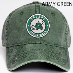 tulane green wave ncaa embroidered distressed hat, ncaa tulane green wave logo embroidered hat, baseball cap
