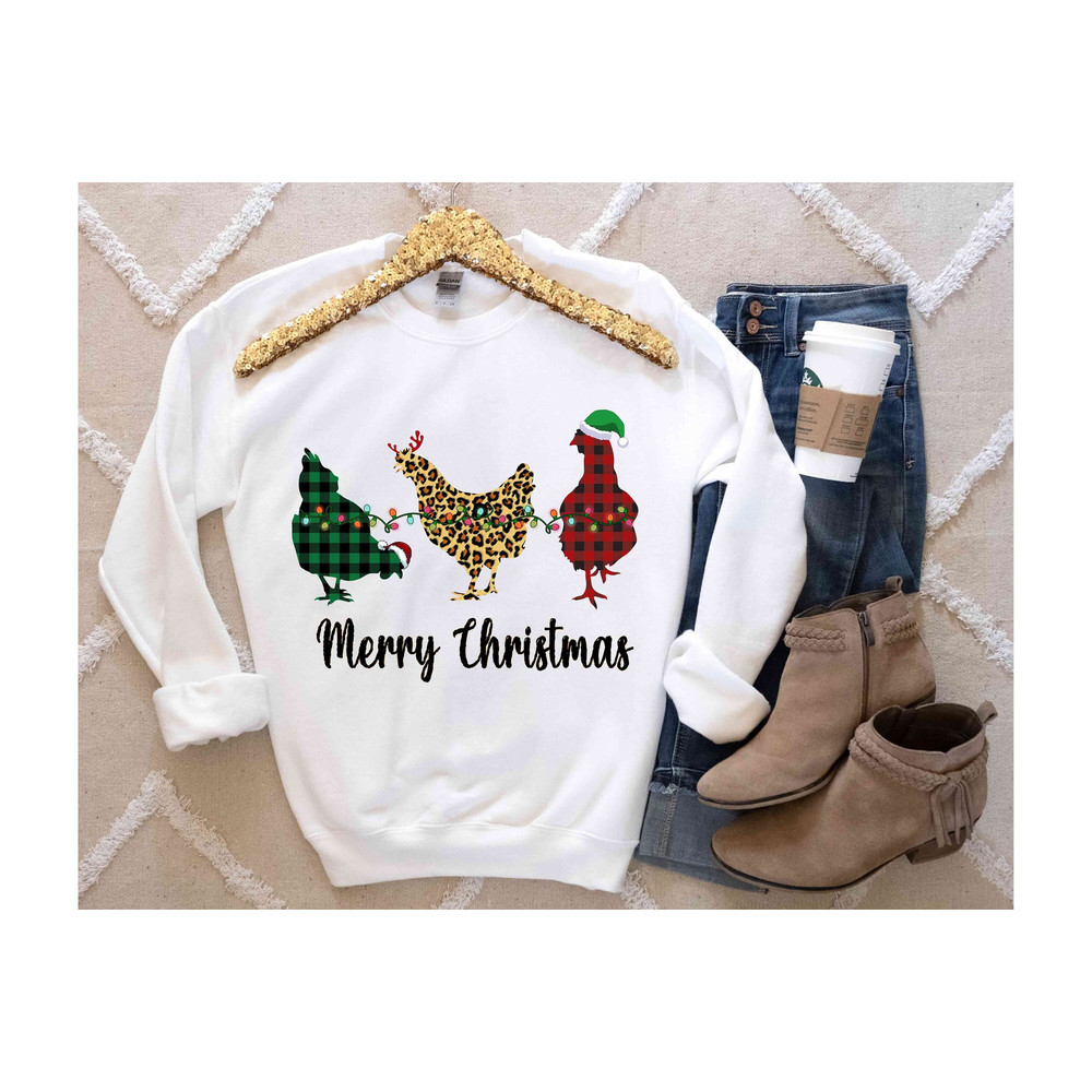 Chicken Sweatshirt Merry Christmas Lights Chicken Shirt Funny Ugly Christmas Sweater Chicken Gifts Cute Dancing Hens, Chicken Lover Farmer.jpg