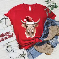 christmas highland cow shirt, christmas crewneck cow t-shirt, farm christmas shirt, highland cow t shirt, holiday gifts,