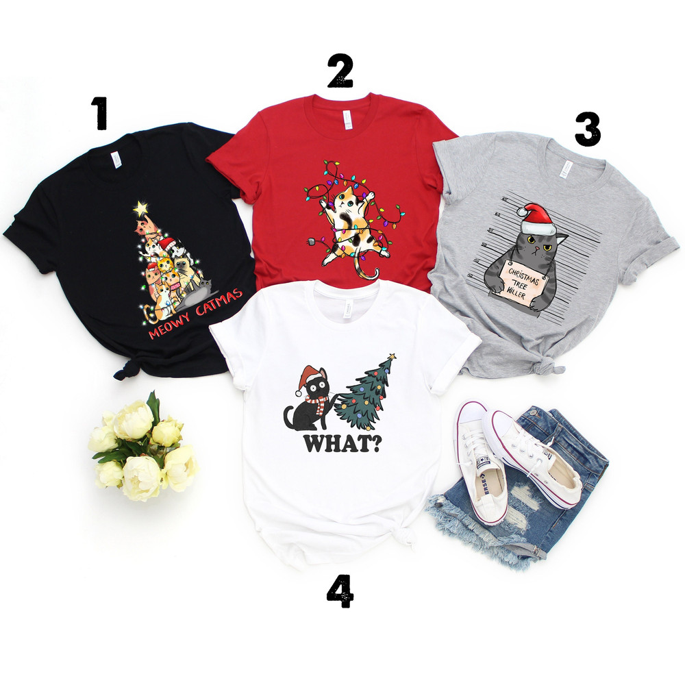 Custom Christmas Cats Shirt, Ginger cat tangled the christmas lights, Christmas Lights Tee, Animal Lover Gift for Her, Funny Black Cat Shirt.jpg