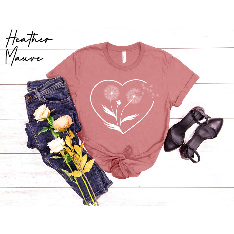 Dandelion Heart Shirt, Valentine Dandelion Shirt, Windflower Tee, Meditation Gift, Yoga Shirt,Boho Windflower Shirt, Floral Gift for Her.jpg