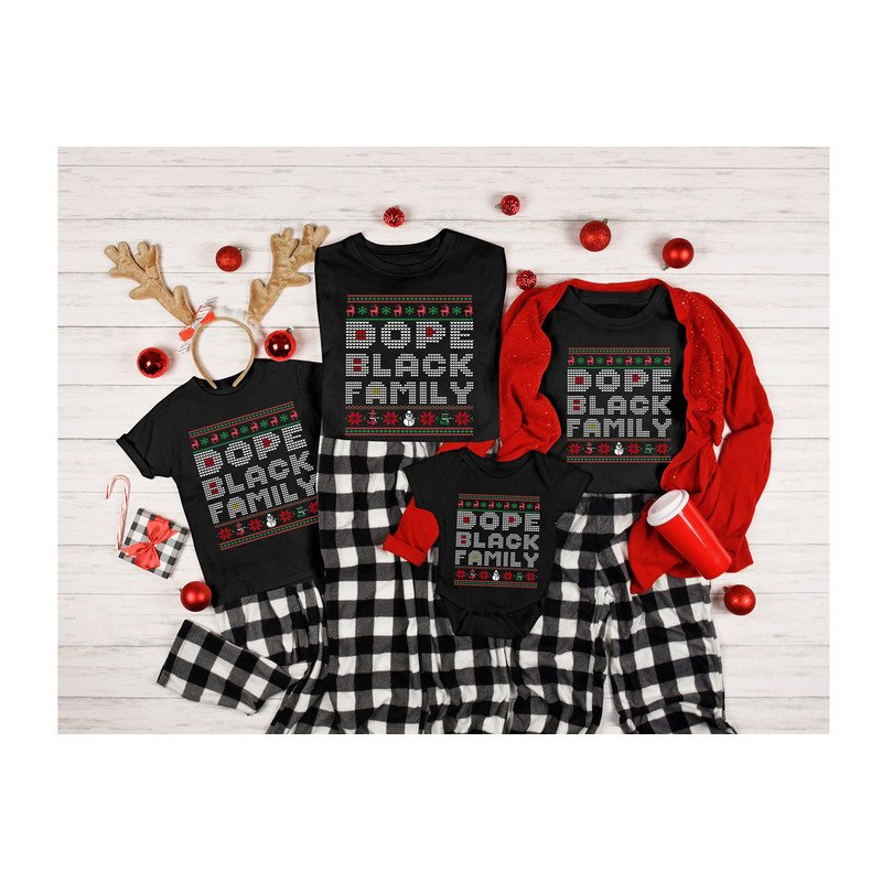 Dope Black Family Christmas Shirt, Matching Family Shirts, Ugly Christmas Shirts, Home for the Holidays, Black Owned Pajamas Tops, Xmas Crew.jpg