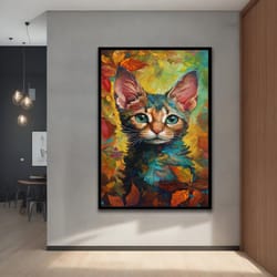 colorful cat canvas, cat wall decor, animal art, with different frame options for your home and office modern decor idea