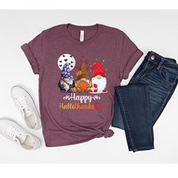 happy hallothanksmas gnomes shirt, halloween fall merry christmas shirt, halloween gnomes shirt, funny gnome shirt, hap