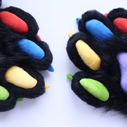 Black Fursuit Paws Five Fingers Multicolored Pads