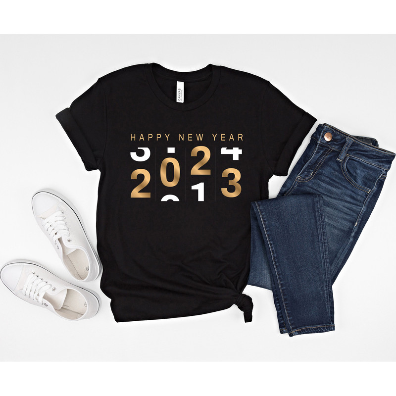 Happy New Year Tee, 2023 Calendar Shirt, 2023 Countdown, Date Shirt, New Years Shirt, Gold Effect shirt, New Year Gift for Her, Gift for Him.jpg
