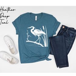 heron blossom printed t-shirt, bird shirt - floral apparel - bohemian  hippie tee - southern - folk art - heron themed s