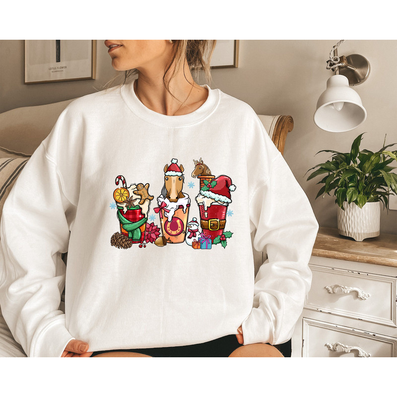 Horse Lover Animal Christmas Shirt, Christmas Farm Animals T-Shirt, Funny Horse Christmas Hoodie,Horses In A Row Tee,Xmas Gift for Horse Mom.jpg