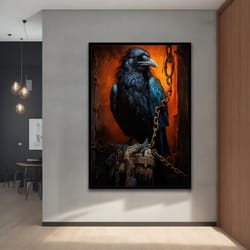 crow canvas painting, animal wall art, bird decor, with different frame options for your home and office modern decor id