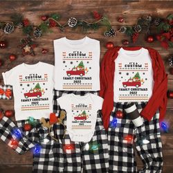 it is a custom family christmas 2023 t shirt, custom name family matching shirts, vintage truck holiday t shirt, 2023 ne