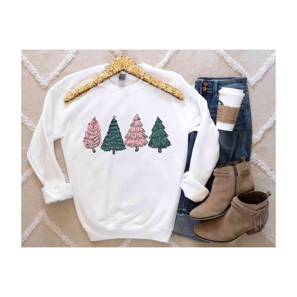 Merry Christmas Tree Sweatshirt, Merry & Bright Christmas Sweatshirt, Holiday Sweater, Womens Holiday Shirt, Winter Shirt, Christmas Gift.jpg