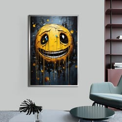 smiley face emoji canvas painting, graffiti art,melting happy face decor,modern decor ideas for home and office with dif