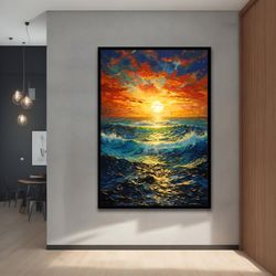 Sunset at Sea Oil Painted Canvas, Landscape Art, Wall Art for Home and Office, modern, Natural,Vivid Decor Ideas with Di