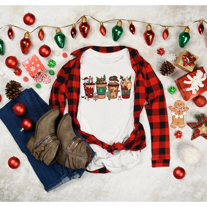 Western Christmas Coffee Shirt, Shirt for Women, Cute Christmas Shirt, Cozy Christmas Shirt, Christmas Gift, Coffee Lover, Xmas Latte Shirt.jpg
