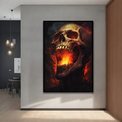 flaming skull canvas painting,skeleton art, red skull decor, modern decor ideas for home and office with different frame
