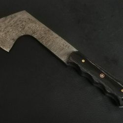 10.5" custom hand made damascus steel axe densified wood handle w/sheath h812