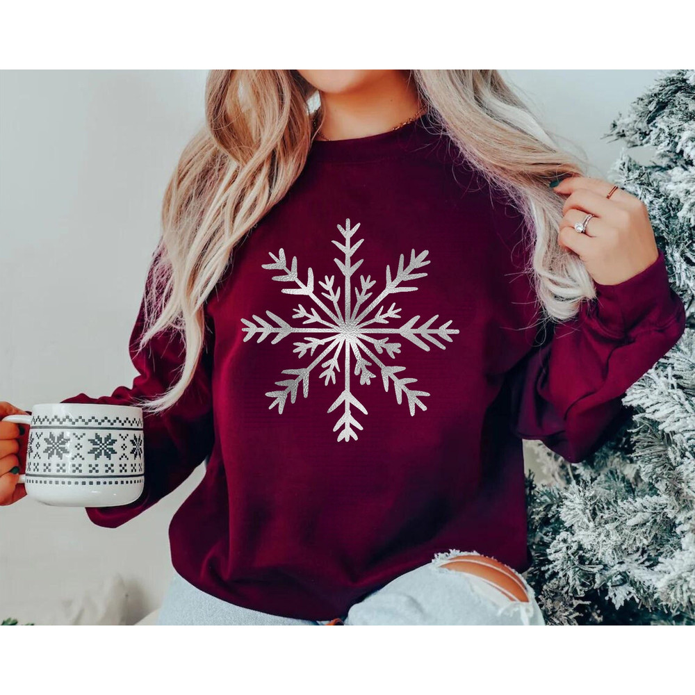 Snowflake Sweatshirt, Christmas Sweatshirt, Women Holiday Shirt, Snow Flake Design Sweater, Snow Sweatshirt, Christmas Gift Shirt, Winter.jpg