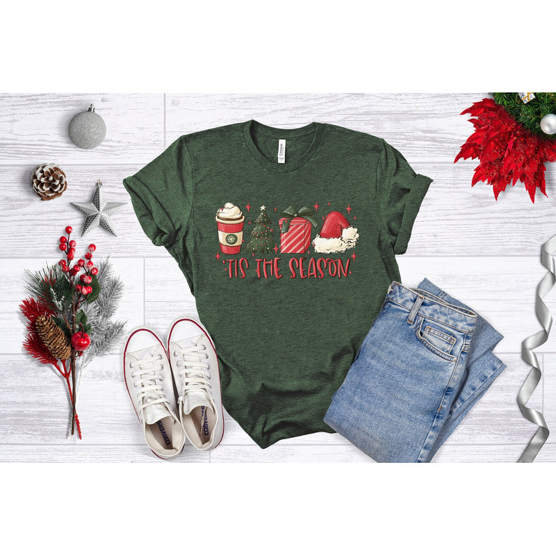 Tis The Season Shirt, Christmas Tis The Season TShirt, Merry Christmas, Christmas T-Shirt, Cute Winter Shirt, Santa, Latte, Present.jpg