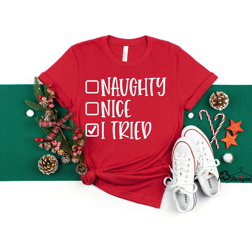 Naughty Nice I Tried Shirt, Naughty Christmas, Naughty List Shirt, Funny Christmas Shirt, Gift for Christmas, Santas Naughty List, I Tried,.jpg