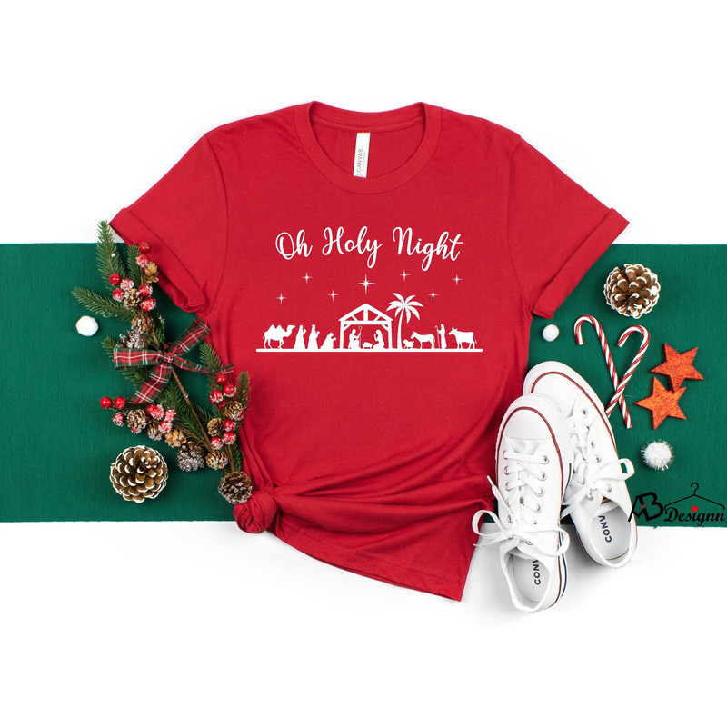 Oh Holy Night Shirt, Religious Shirt Women Cute Merry Christmas Shirt, Believe Christmas Tee Shirt, Nativity Shirt.jpg