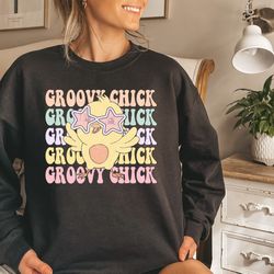 groovy chick sweatshirt, easter holiday sweatshirt, chick with star glasses sweatshirt, icon chick sweatshirt for easter
